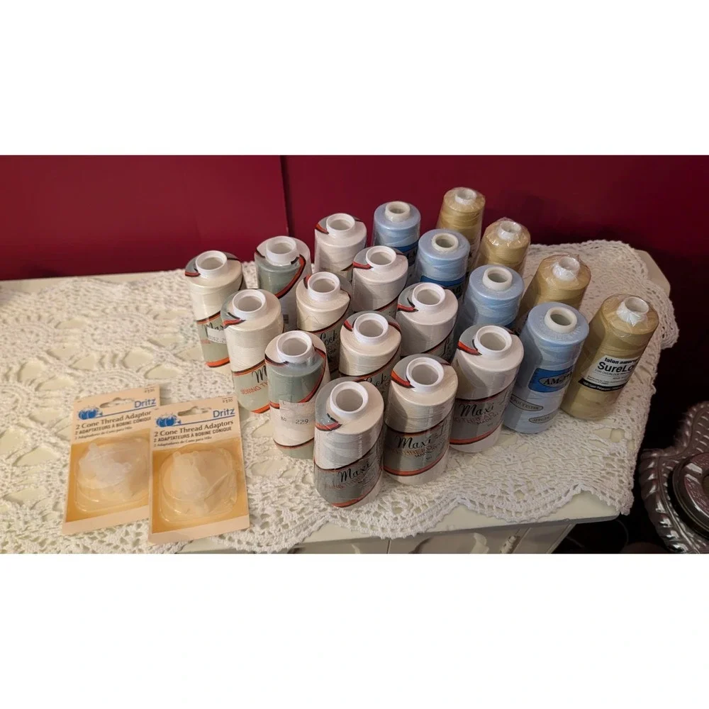 Vintage Serger Thread Lot 20 Spools 3000 yds Ea NEW Blue White Gold Cream Maxi